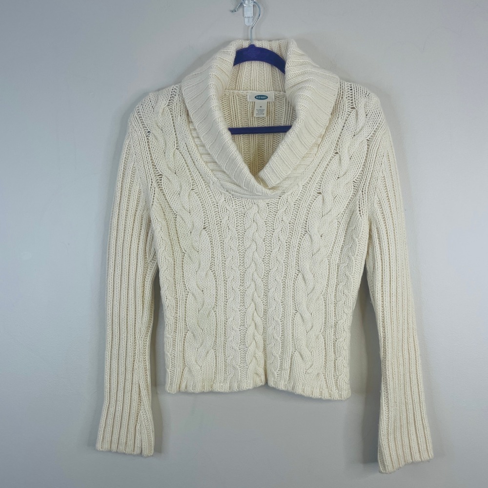 Vintage Old Navy Shawl Collar Fisherman Sweater Womens Medium Lambswool Blend